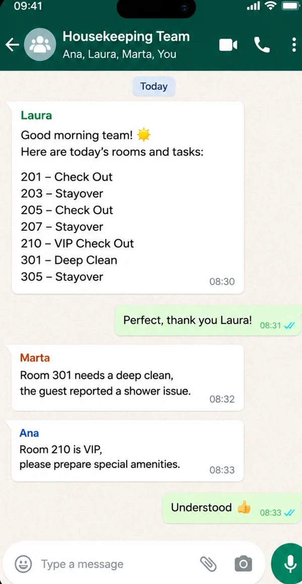 Housekeeping team WhatsApp group chat