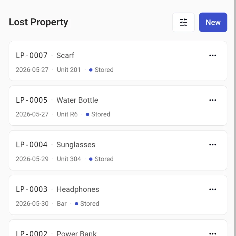 Lost property list