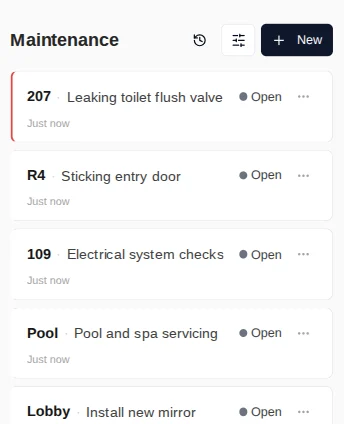 Maintenance list on mobile